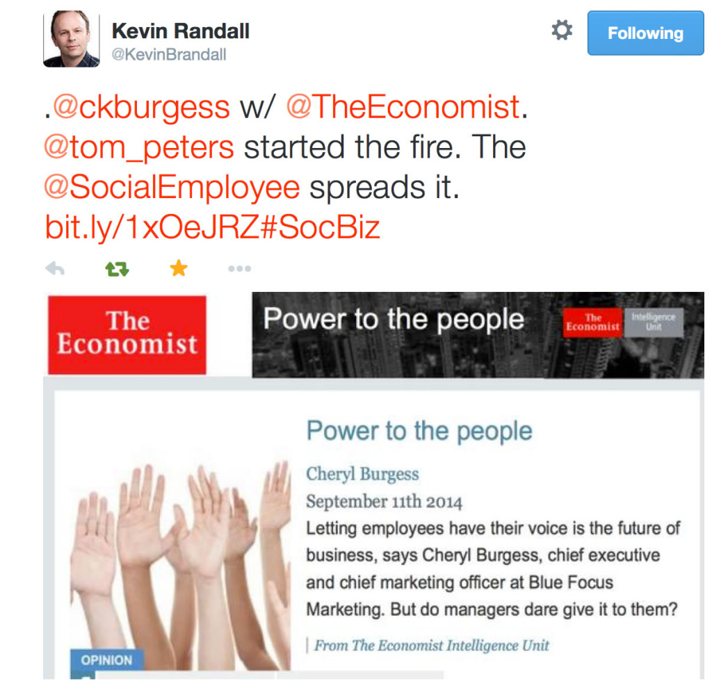 Tom Peters started fire Kevin Randall tweet